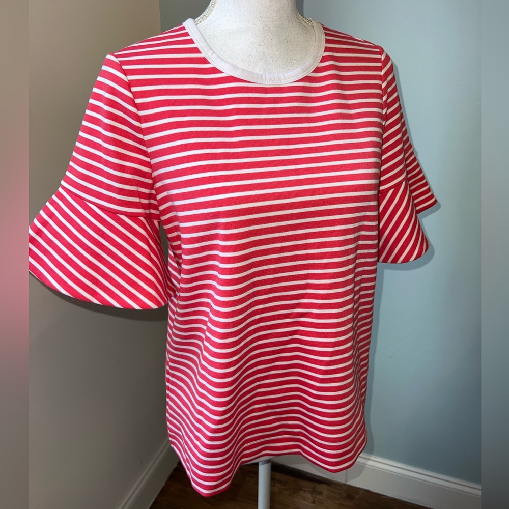 Draper James Sailor Stripe Ruffle Ponte Tee Red Size S